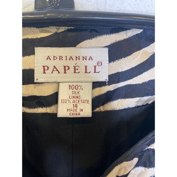 Adrianna Papell Silk Animal Print Button Front Jacket EUC Sz 14 Black Beige - Picture 3 of 11
